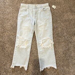 We The Free Blue Straight Leg Jeans Distressed Style